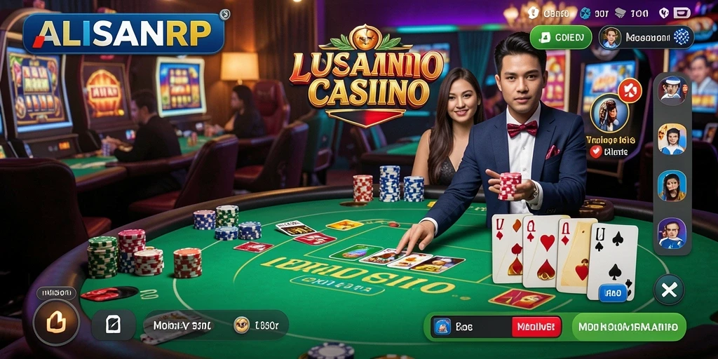Screenshot gameplay Live Casino yang menampilkan dealer langsung dan atmosfer kasino.