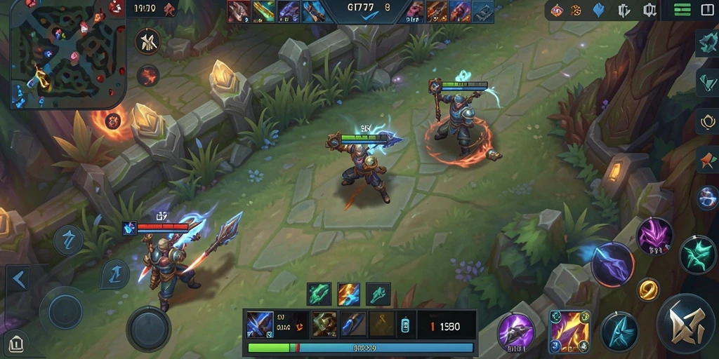 Screenshot GT777 menampilkan pertarungan MOBA yang mendebarkan.