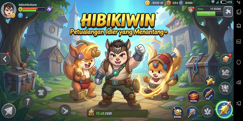Gameplay HIBIKIWIN dengan karakter yang beraksi di dunia imajinasi.