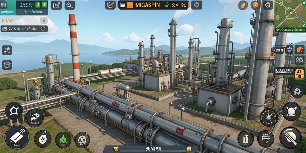 Tampilan gameplay menarik dari MIGASPIN dengan pengelolaan sumber daya.