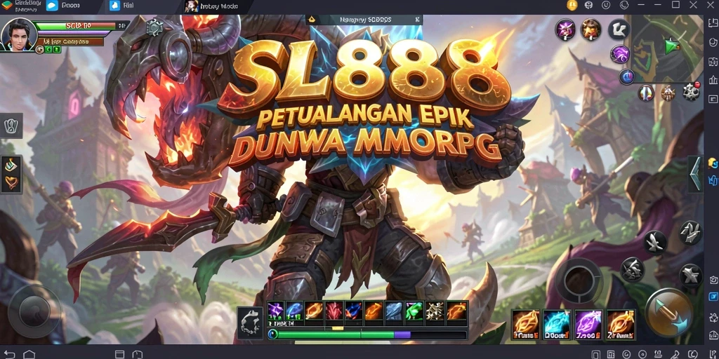 Screenshot menampilkan pertempuran epik dalam dunia SL888 yang penuh warna.