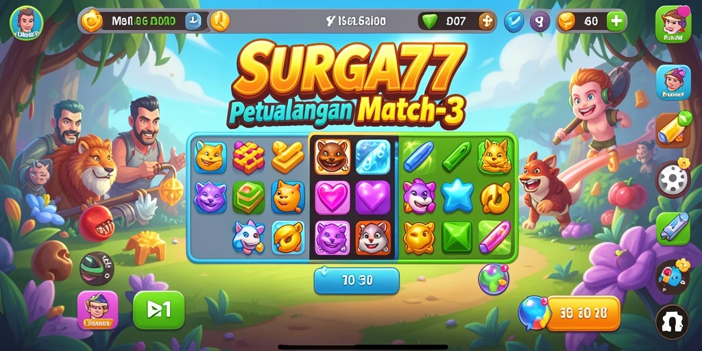 Gameplay SURGA77 yang penuh warna dan tantangan Match-3